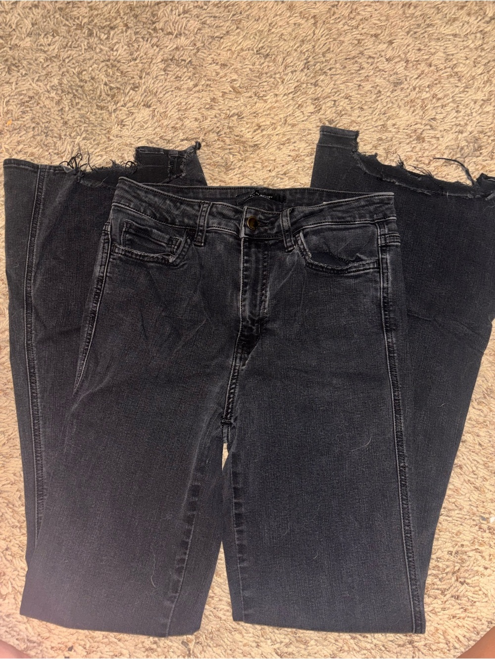 Flying Monkey Women's Black Flare Jeans with Frayed Hem